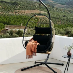 BAZAI Chaise Suspendue Avec Support Noir