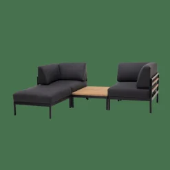 HANNA Lounge Teck Repose-pied Noir, Naturel