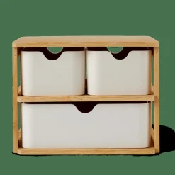 KONDO Organisateur 3 Tiroirs Blanc, Naturel