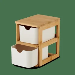 KONDO Organisateur 2 Tiroirs Blanc, Naturel