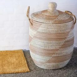 YASMINE Panier De Luxe Avec Couvercle Blanc, Naturel